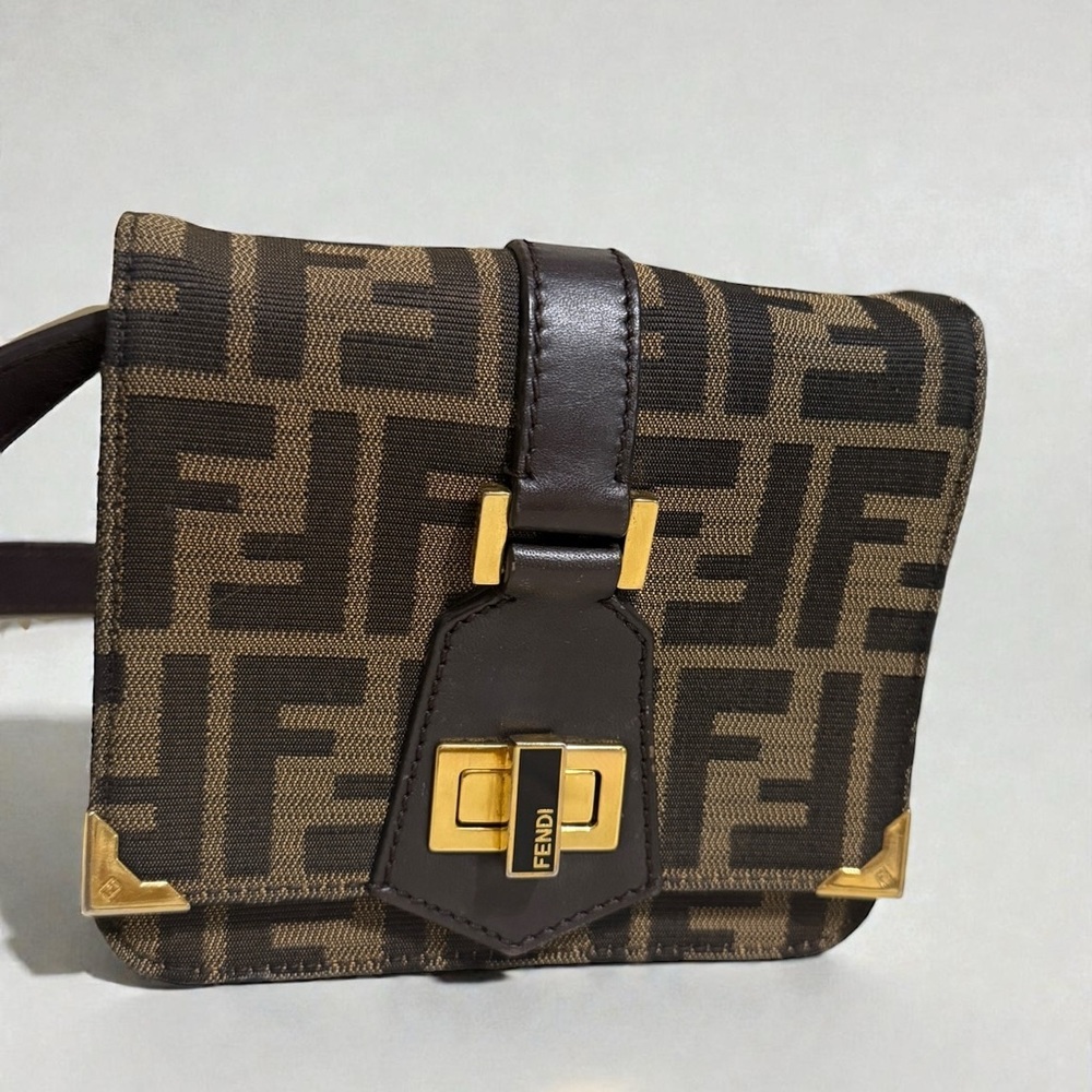 Auth Rare Fendi zucca Double Baguette Crossbody Bag Small adjustable shoulder - Picture 3 of 16